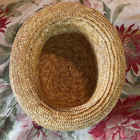 SUNDANCE Woven Straw Hat Curled Brim Black Gross-grain Ribbon Vtg Vibe Feminine - Picture 7 of 16